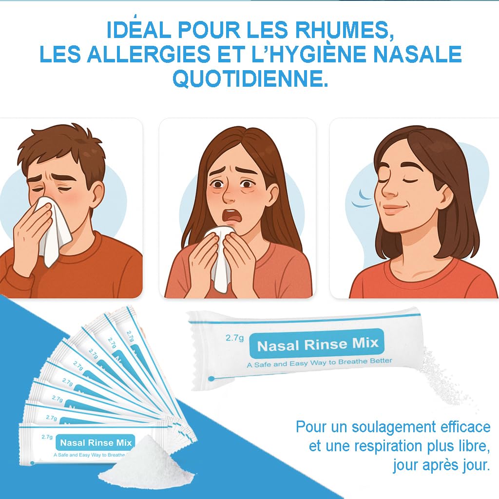 AVIDA ZEN - Sel Nasal - Lavage Nez Adultes - Sachets de 2,7g de Sel pour Rinçage Nasal - Lot de 60 Sachets - Idéal pour Kit d'Irrigation Nasale pour Adultes et Enfants
