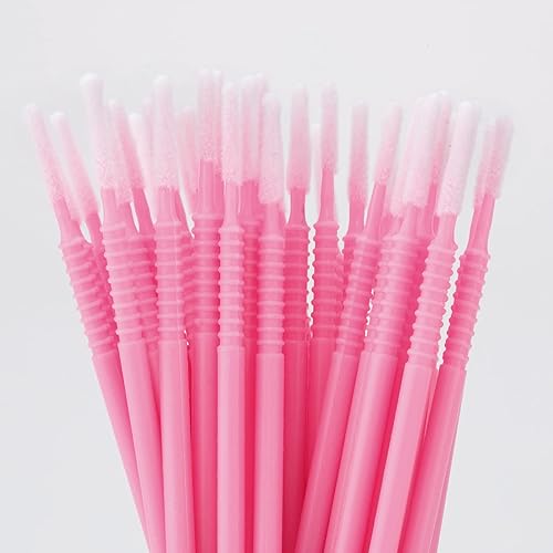 Miniatura 4 de 200 piezas de microswabs desechables de puntas largas, microcepillo con contenedor, aplicadores de microcepillo rosa con puntas de microfibra más