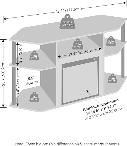 Miniatura 10 de Furinno Jensen - Soporte de centro de entretenimiento con chimenea para TV de hasta 55 pulgadas, color blanco