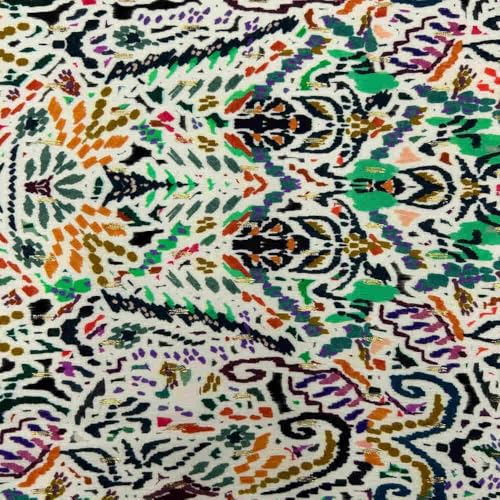 Kt KILOtela - Tela Viscosa Estampada Digital, Hilo Metálico, Retal Desecho Post-industrial Moda, Camisa, Blusa, Caída Fluida, Geométrico, Multicolor, Crudo, 270 x 150 cm, 65845