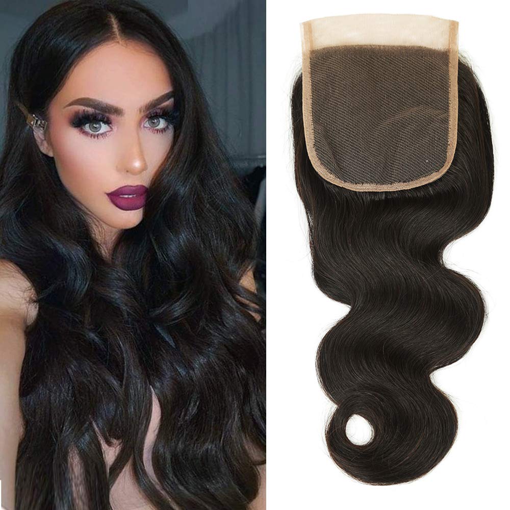 12A Brazilian Human Hair Body Wave Lace Closure Free Part Natural Color 4x4 Swiss Lace Top Closure Remy Hair 18" Body Wave Closure Virgin Hair for Women
