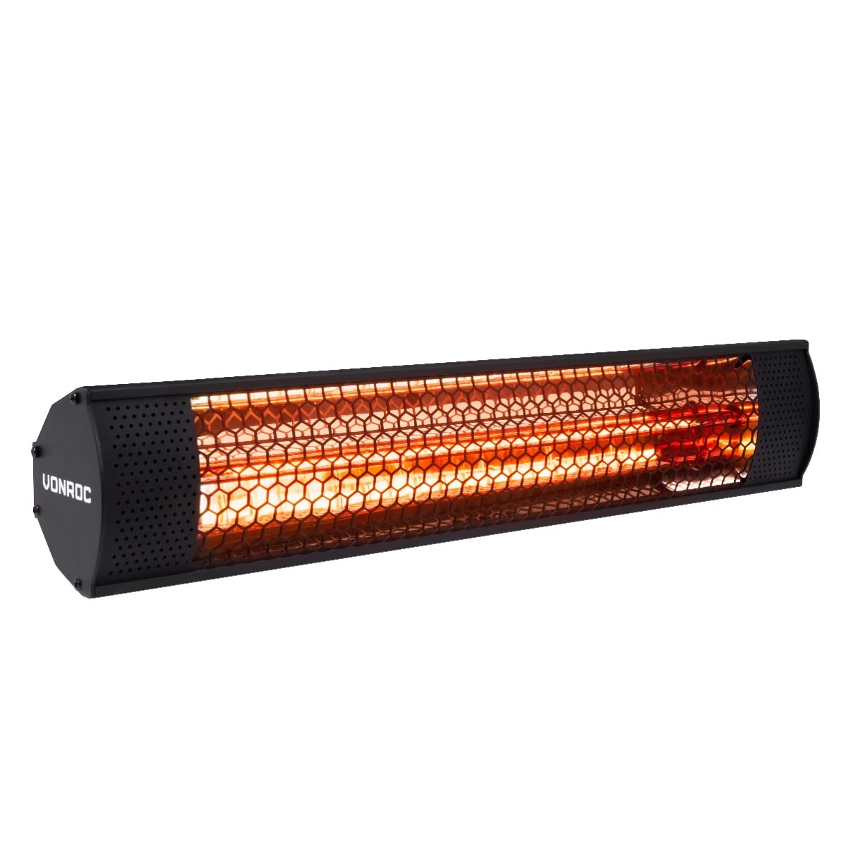 VONROC Calefactor Infrarrojo de Terraza 2000W Bajo Deslumbramiento IP55 | negro mate, montaje pared o techo, aluminio, soporte ajustable incluido, calefacción exterior cubierta