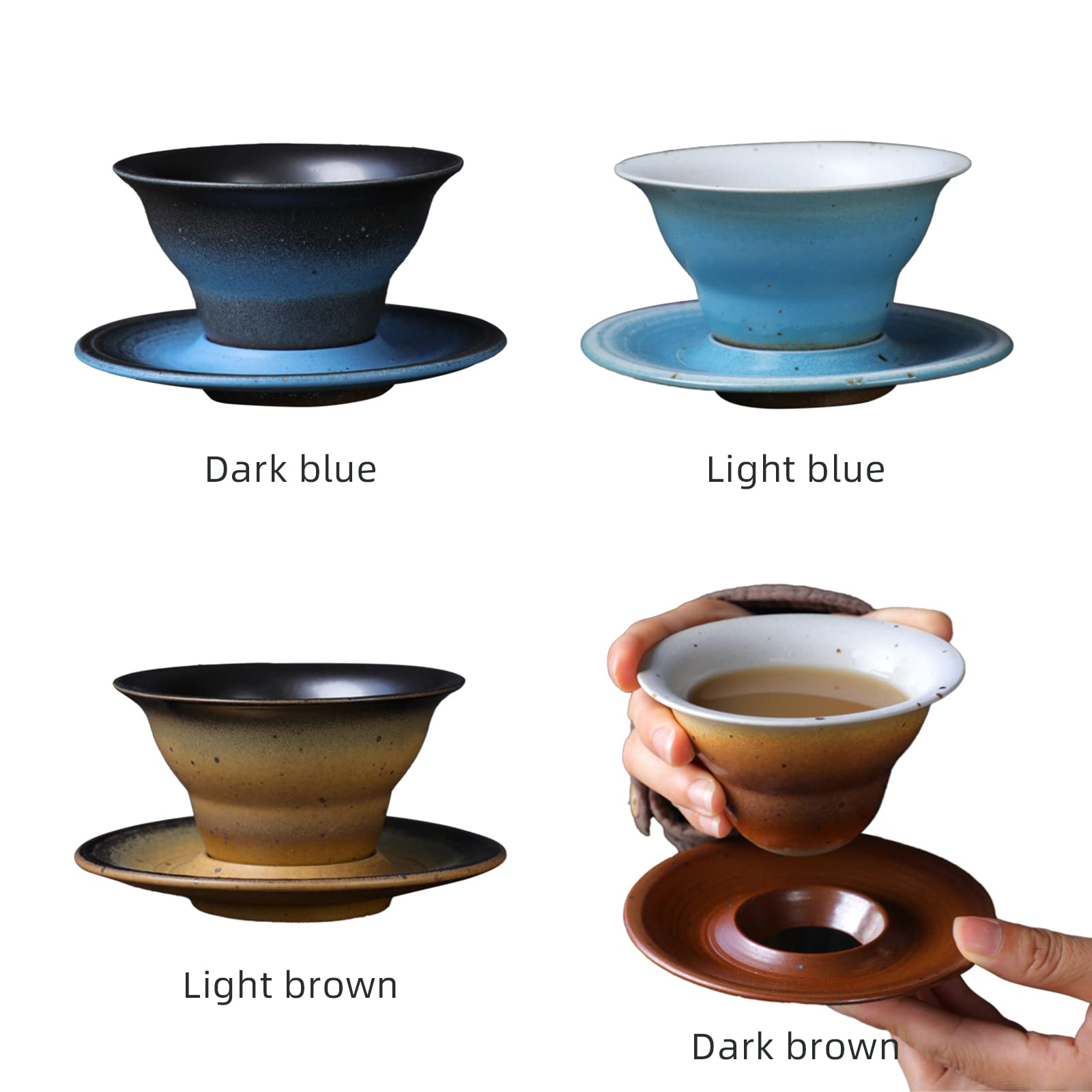 Taza de capuchino hecha a mano de 5.4 oz con platillo Tazas de café expreso de cerámica gruesa Tazas de café de porcelana de cerámica para capuchino Leche Cacao, Apilamiento y ahorro de su encimera,