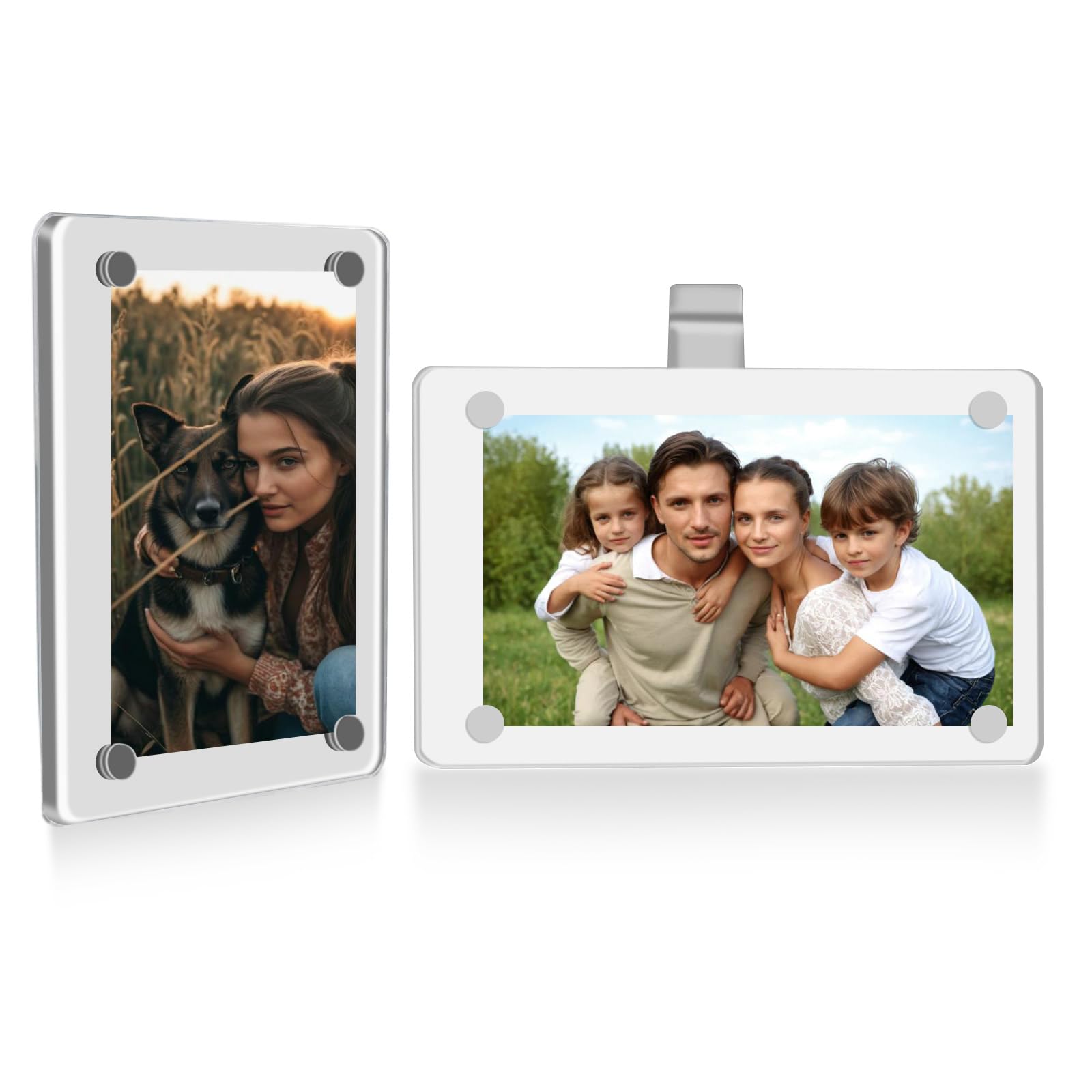 Oraivy Car Picture Holder, Magnetic Car Picture Frame Acrylic, Photo Car Visor Clip, Personalized Photo Car Visor Clip for Adding Family, Dad, Mom, Husband, Wife, Boyfriend, or Pets Photos