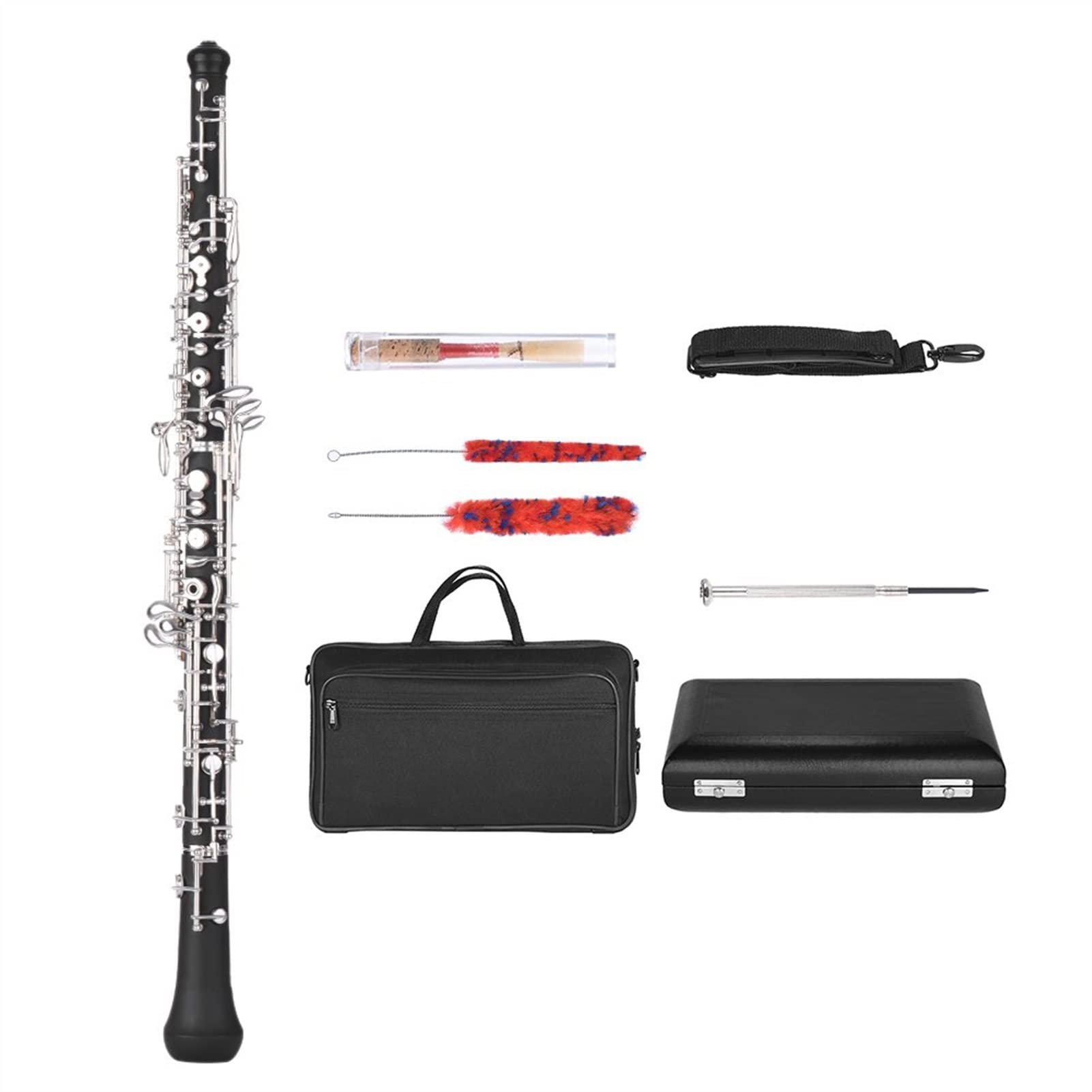 Strumento Oboe Chiave Professionale C Key Oboe Stile Semiautomatico Chiavi Placcate in Argento Strumento A Fiato con Custodia in Pelle di Canna Borsa per Il Trasporto Principiante di Oboe
