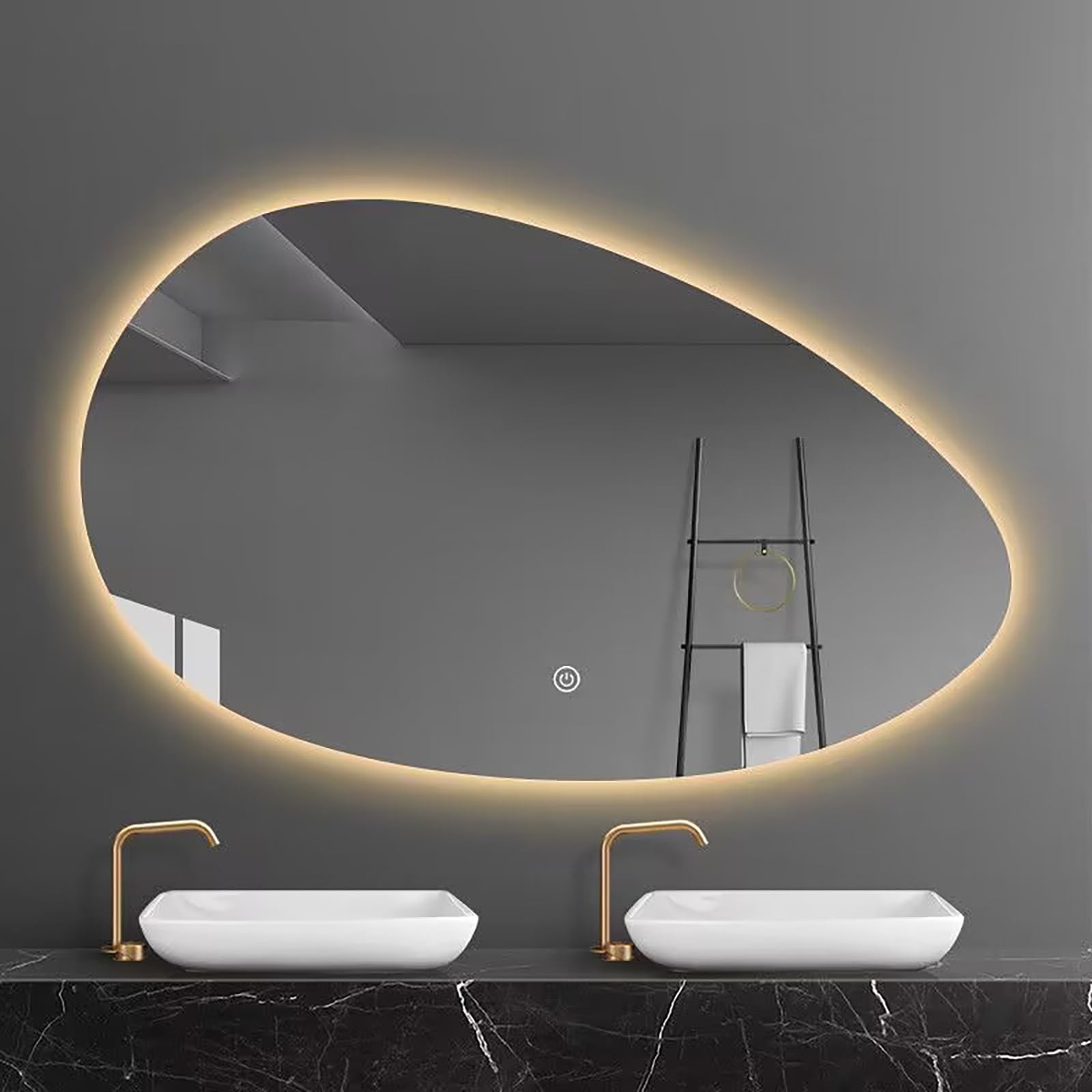 GLSLAND Specchio Da Parete Irregolare A LED – 61x91 Cm, Senza Cornice, Dimmerabile, Anti-appannamento, Per Bagno E Camera
