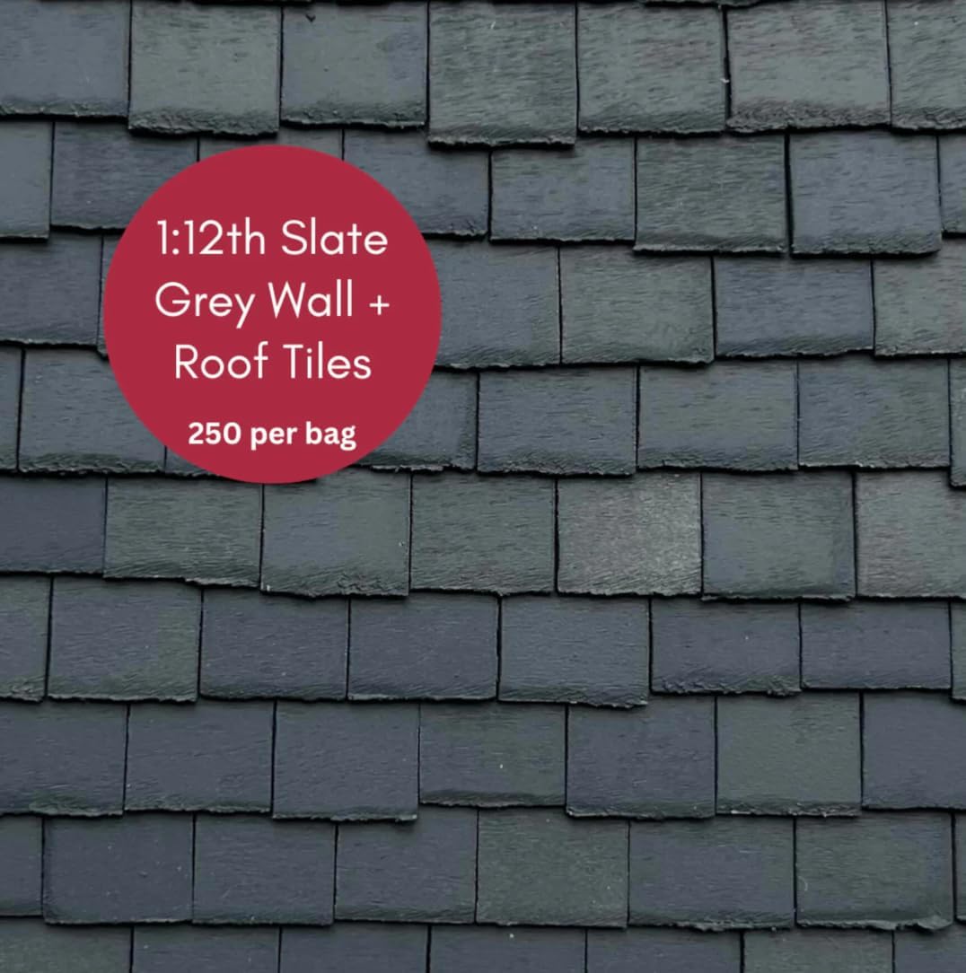 250 Pieces 1:12th Scale Dolls House Miniature Styrene Roof Tiles in Slate Grey