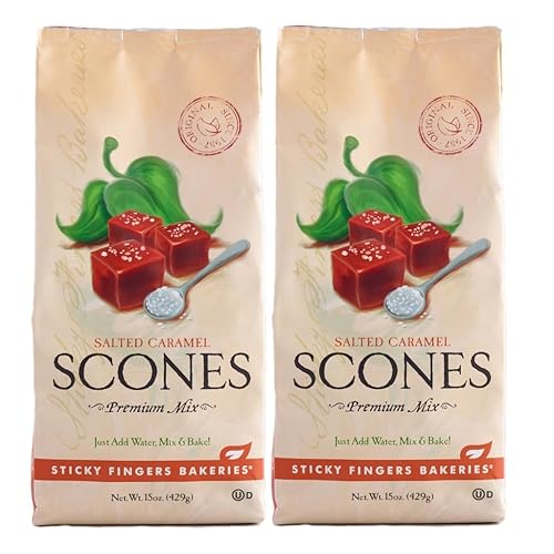 Sticky Fingers Scone Mix (paquete de 2) bolsas de 15 onzas  Mezcla natural para hornear de bollos (caramelo salado)