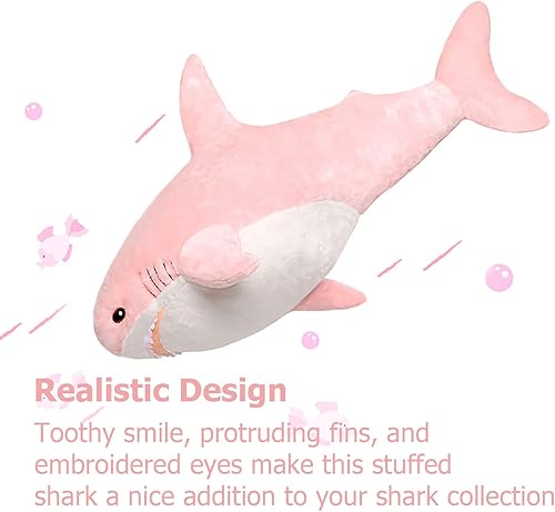 Miniatura 3 de MorisMos Almohada de tiburón gigante de peluche, tiburón bebé, juguete de tiburón, animal de peluche de tiburón grande, rosa, 32 pulgadas