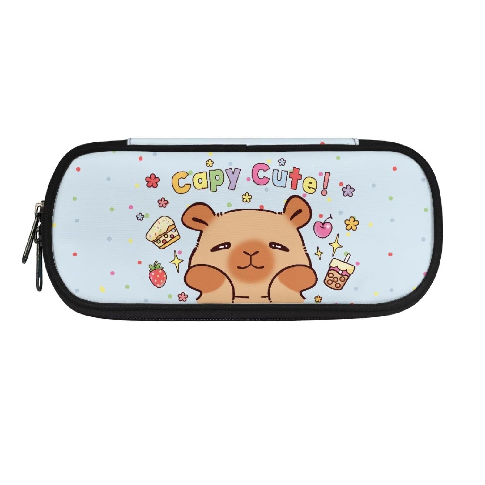 HUGS IDEA Snack Dot Capybara Pencil Case for Adults Teen Office School Supplies Stationery Holder Pencil Organizer Bag Zipper Pen Case Cosmetic Bag for Boys Girls