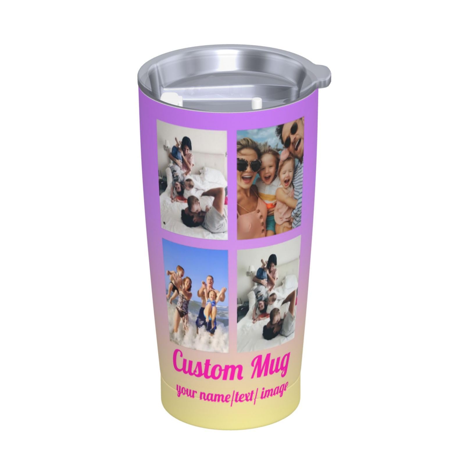 Custom Travel Mug With Lid, Insulated Mug With Picture Text - Custom Printed Stainless Steel Travel Insulated Mug, 20 Oz Personalized Gift
