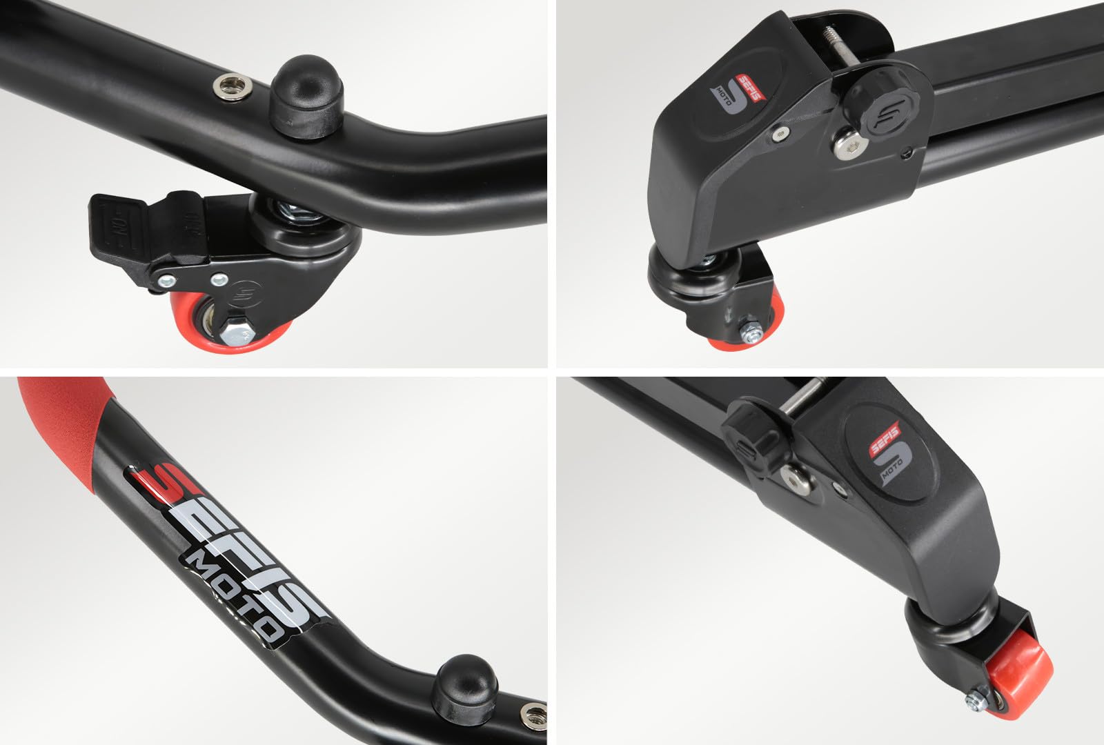 SEFIS M20u - Soporte para motocicleta plegable con cabezal de dirección para rueda delantera, elevador de moto, soporte de servicio delantero para motocicleta, soporte de montaje delantero para