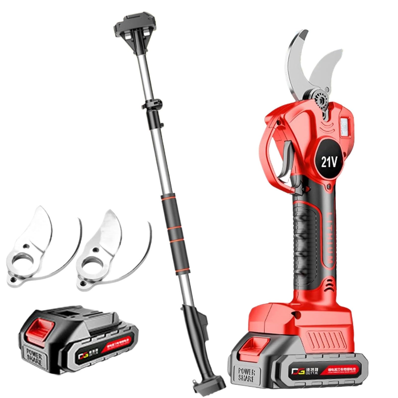 Tijeras De Podar EléCtricas InaláMbricas Profesionales Con PéRtiga Extensible, Pantalla Lcd, BateríAs De 21 V Y 2000 Mah Y Cuchilla De Acero Sk5 DiáMetro MáXimo De Corte: 35 Mm(1-Battery)