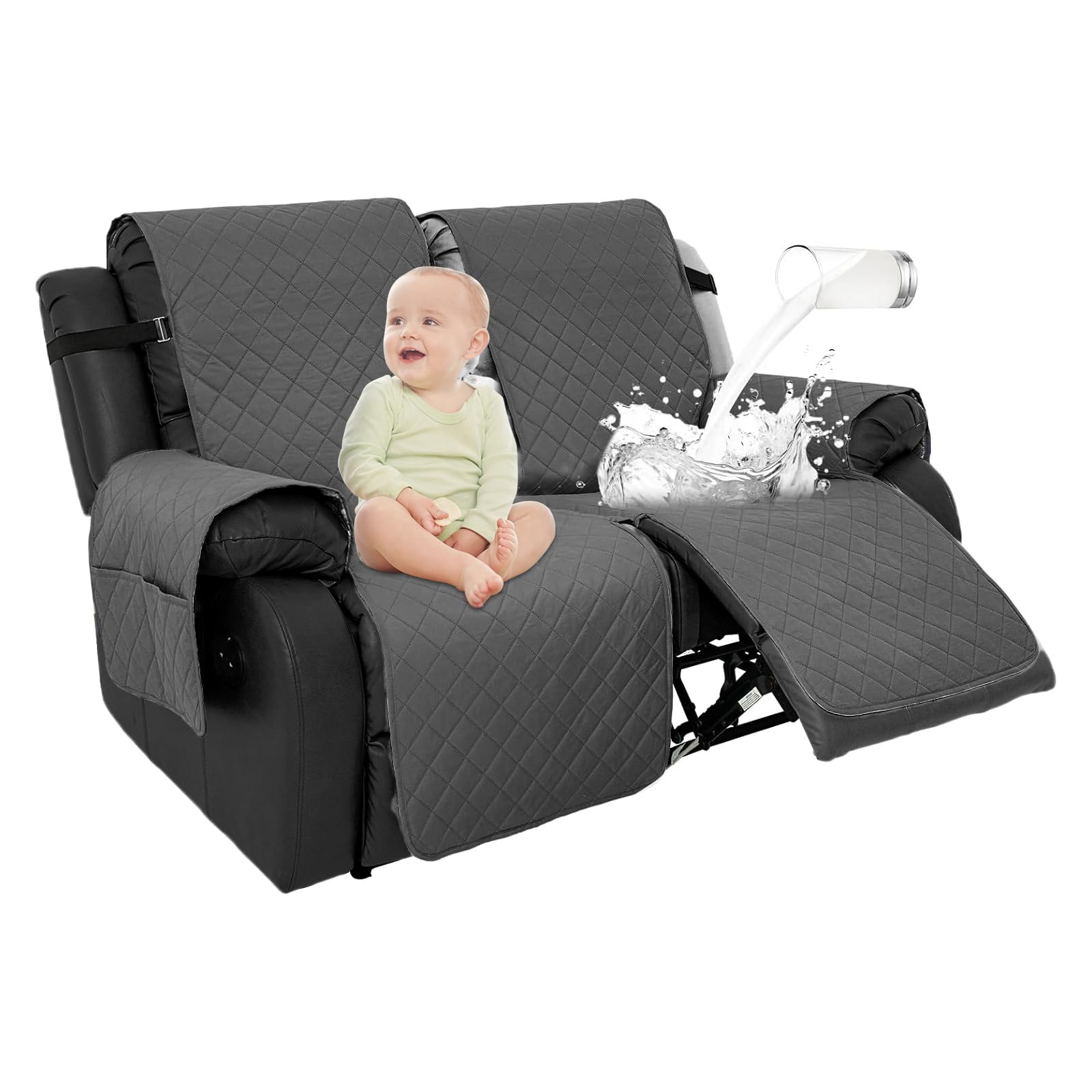 Fundas para sofás y sillones - Protector de sofá reclinable, protector de muebles de 2 plazas, fundas para sillones reclinables, funda de sofá súper suave, fundas para sillones reclinables con correas