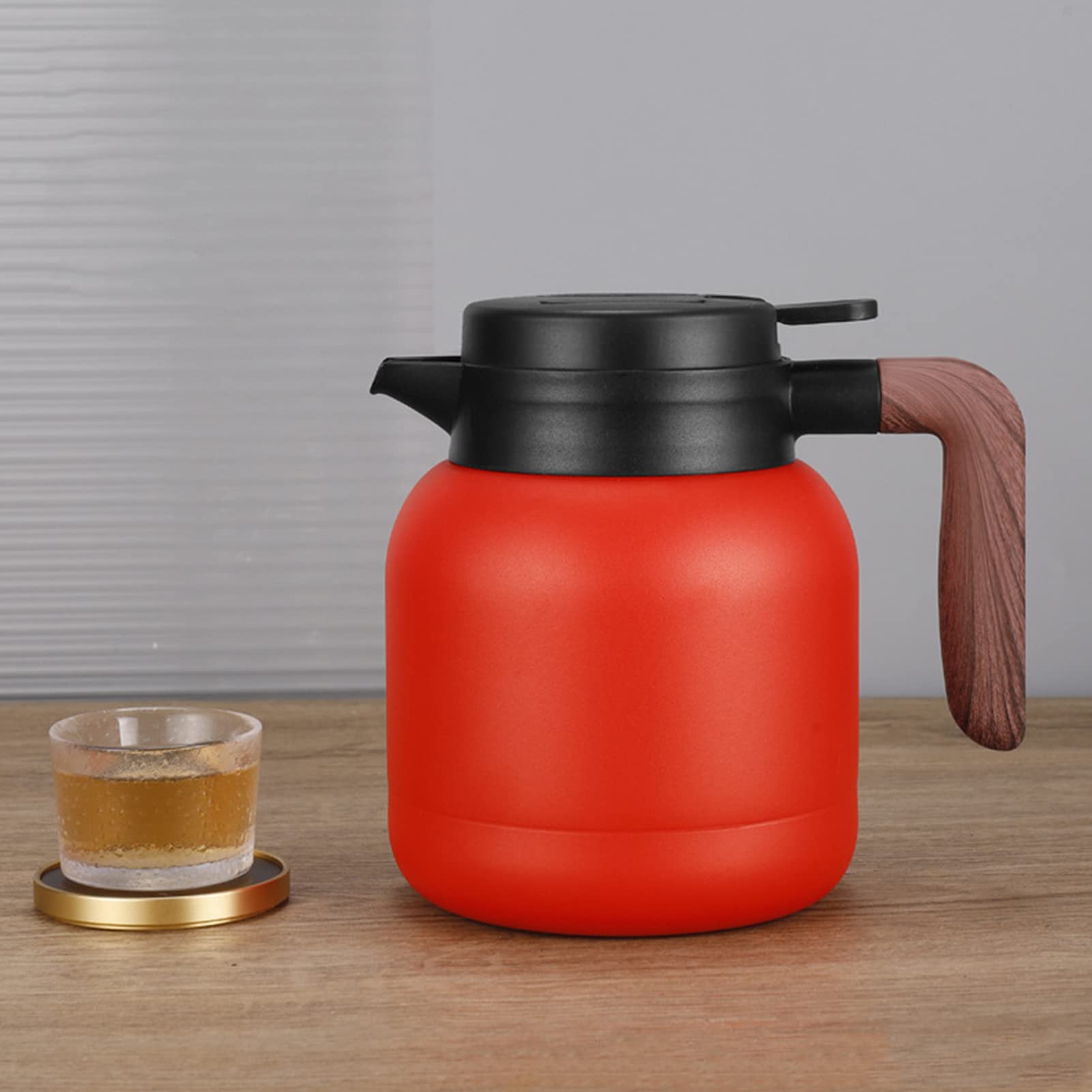 Thermoskanne Kaffeekannen Mit Teefilter, Isolierkanne Edelstahl Vakuum Isolations, Mit Einfachem Sicherheitsdruckknopf, Rutschfester Boden, Für Zuhause, Hotel, Büro (Rot,1.2L)