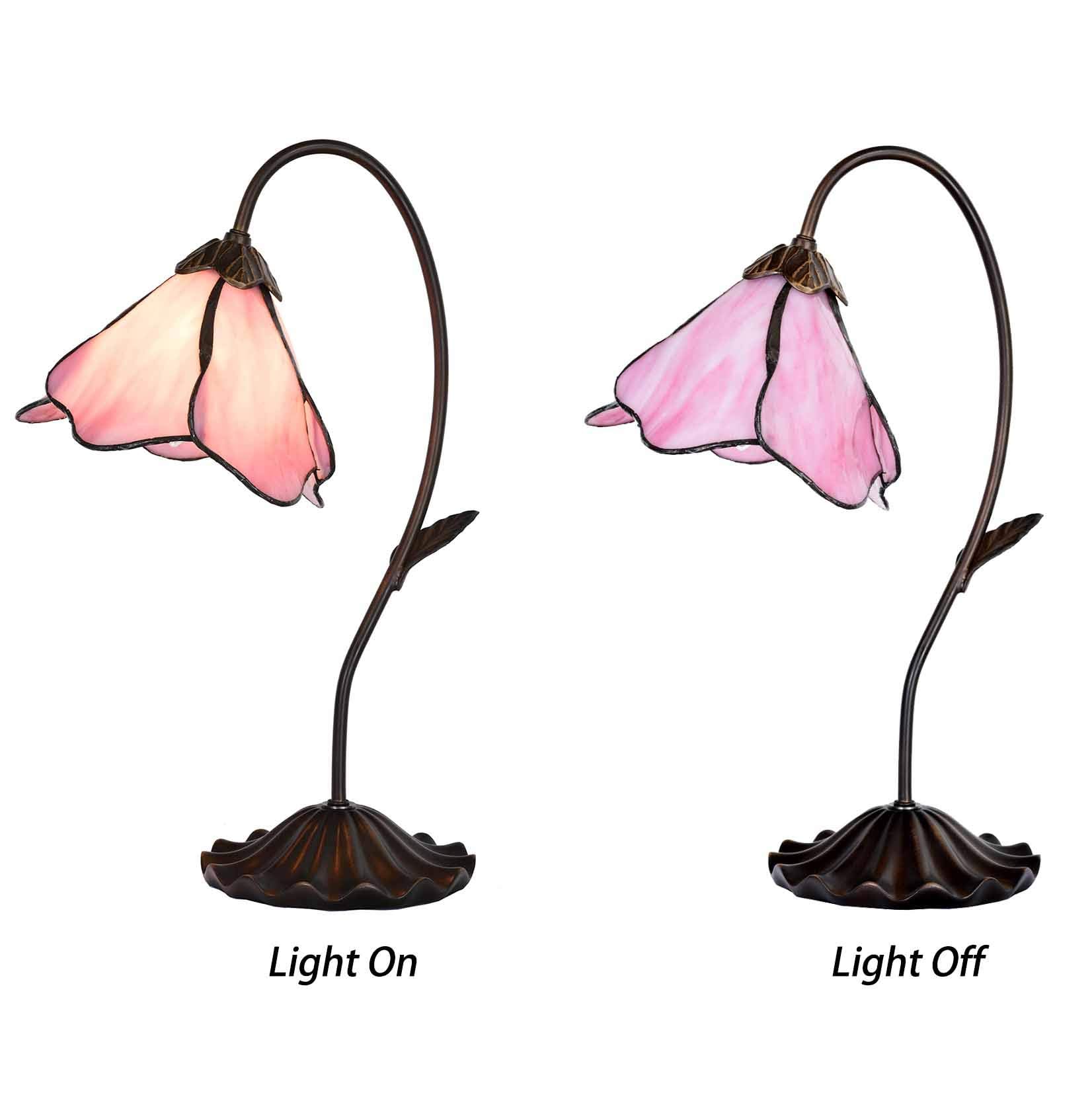 Bieye L30810 Tischlampe im Tiffany-Stil mit Blumenmotiv, Buntglas, 20,3 cm breiter Lampenschirm aus gebogenem Glas, Seerosenblatt-Sockel (Rosa, 1 Licht)