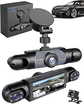 Car Dash Cam Front Rear 360 Full View 4K Dual Security 24HR Rechargeable 4 Channel Mirror Rearview Interior Auto Video On-Dash Mounted Driving Recorder Truck Electronics Accessory64G