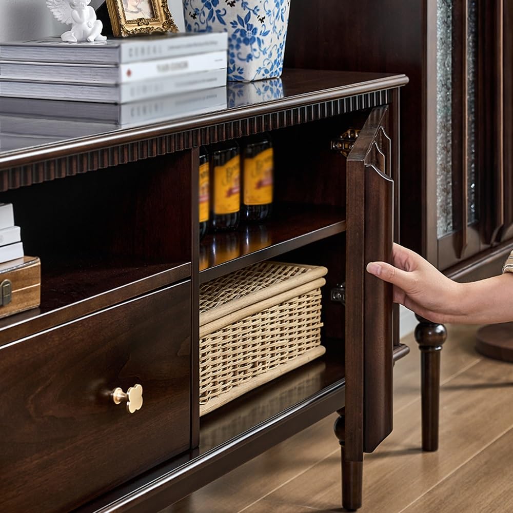 Console Multimediale Moderna 200cm Console Noce Massello Vintage, Hub Intrattenimento Soggiorno, Mobile Deposito per Alberghi & Spazi Aziendali per Soggiorno Camera da Letto