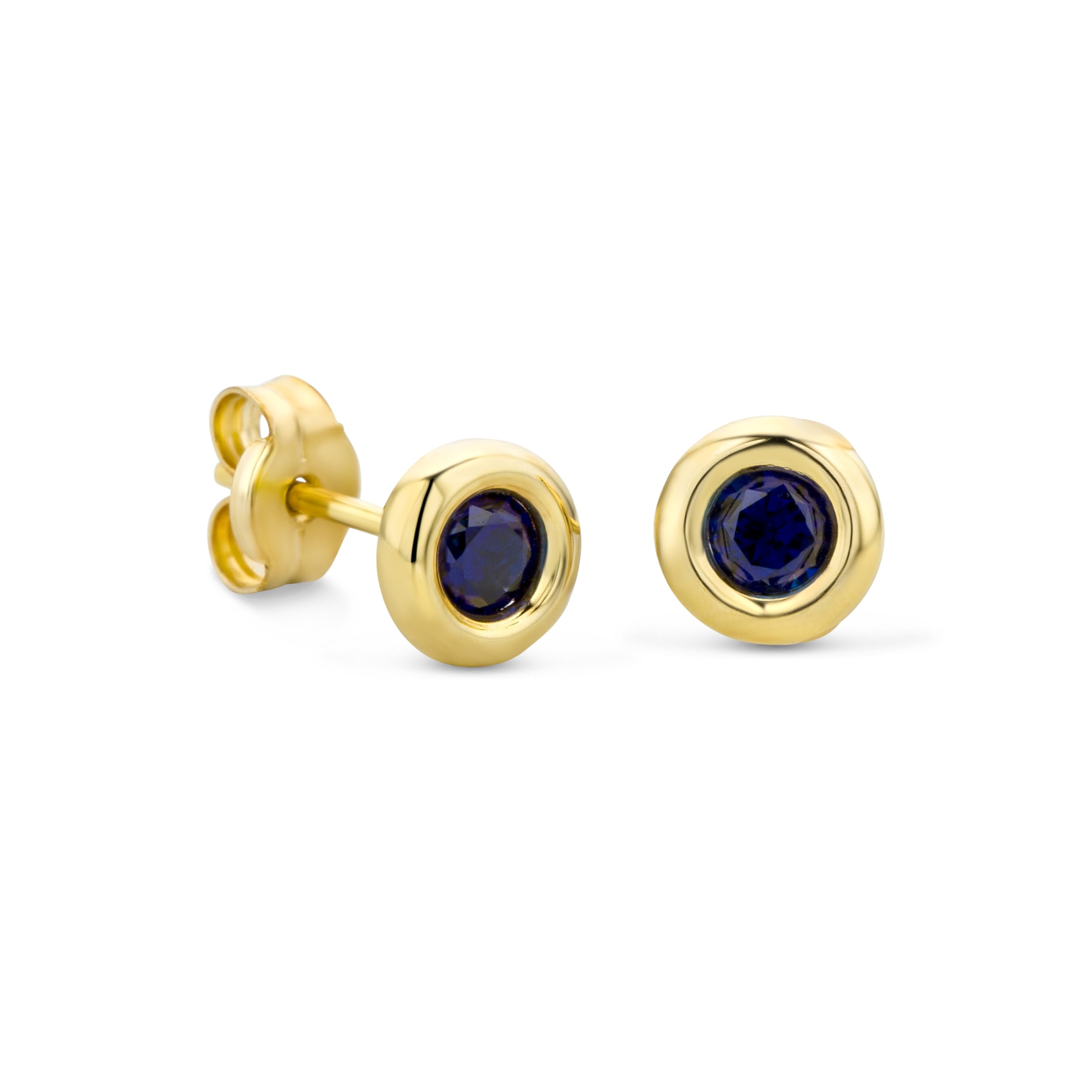 Orovi – Pendientes redondos de oro amarillo/blanco de 9 quilates (375) – Pendientes de oro para mujer con piedras preciosas solitarias en elegante engaste – Sin alérgenos y hechos a mano (5 x 5 mm)