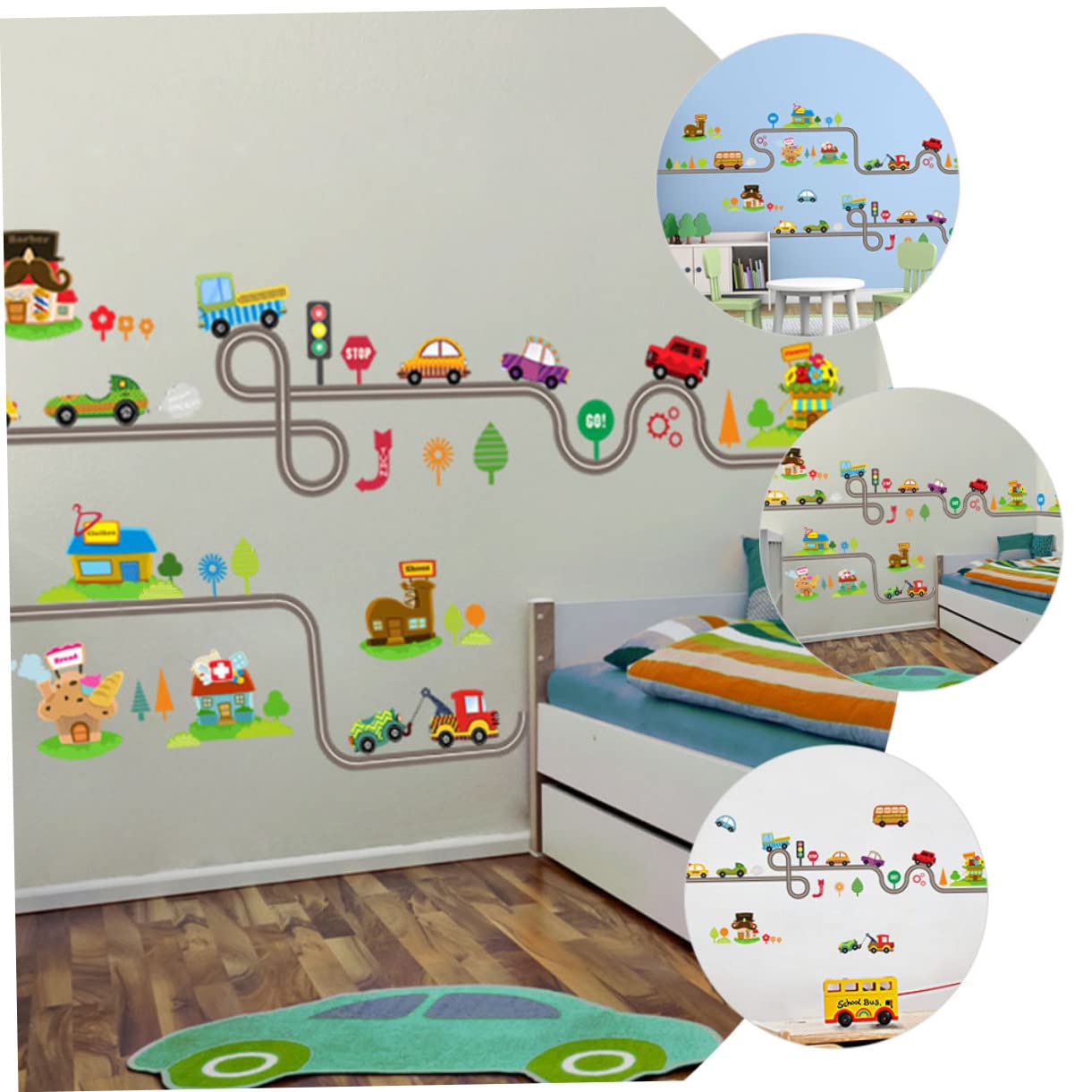 6 Blätter Verfolgen Sie Auto-wandaufkleber Autos Verfolgen Autoaufkleber Kinder Aufkleber Kinderdekorationen Für Das Schlafzimmer Wandtattoos Pvc Hintergrund Kleinkind Karikatur