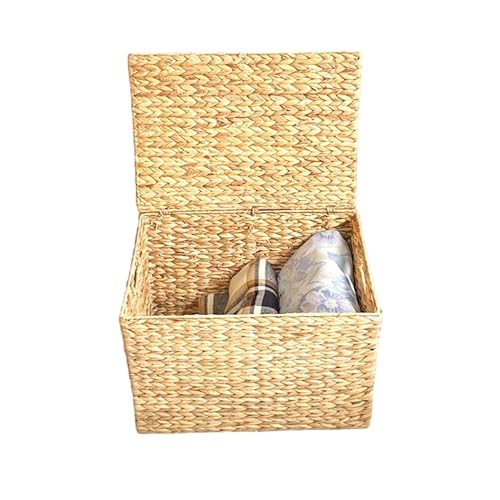 ウォーターヒヤシンス バスケット フタ付き 収納ボックス 収納かご カゴ かご 天然素材 ナチュラル おしゃれ 大容量 深型 ハンドメイド カラーボックス おもちゃ入れ タオル収納 洗面所収納 キッチン収納四角製 WHA-1415