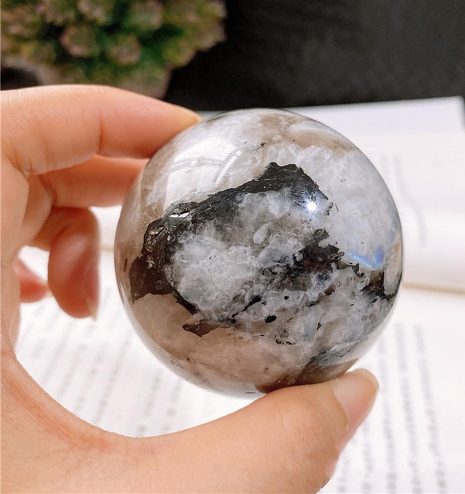 Moonstone Sphere Crystal Ball,Polished Rainbow Stone Decor & Scrying Orb for & Feng Shui Home Ornament,40~45mm