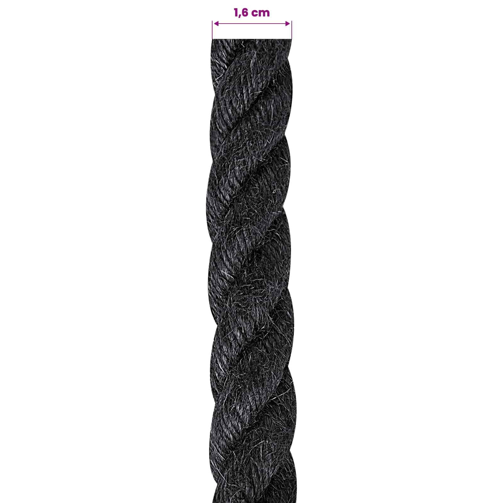 Corda di iuta nera, 16 mm, 100% Tossa, a 3 strati, in fibra naturale, per giardino, fai da te, fissaggio, nodi, trasporto, campeggio, officina, robusta corda versatile