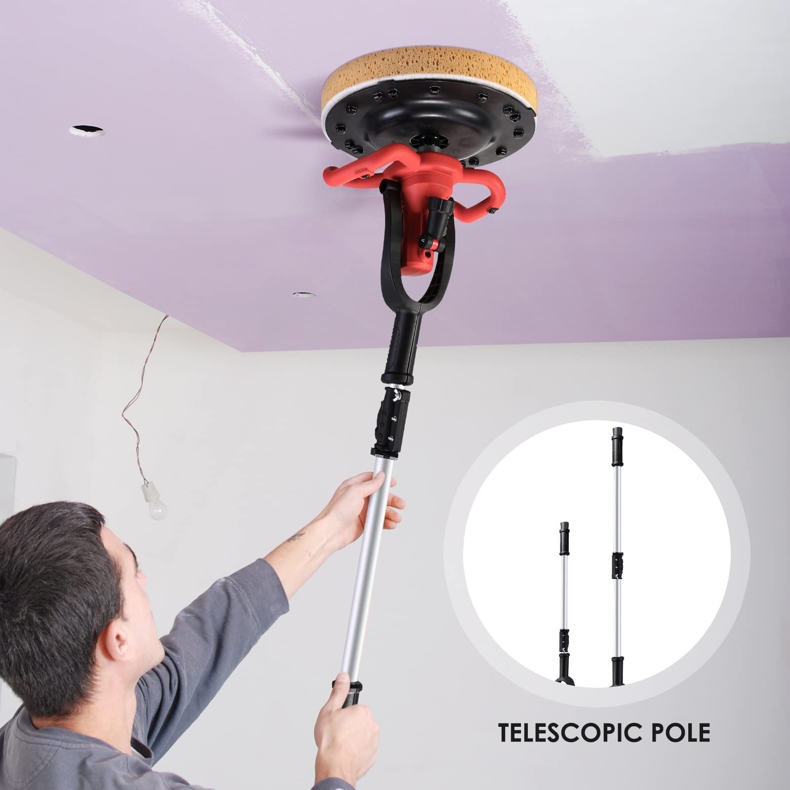 Lijadora de Pared, Paleta de mortero de cemento de hormigón Velocidad ajustable 80-600RPM 1700W Máquina de alisado de pared de paleta eléctrica con mango largo,