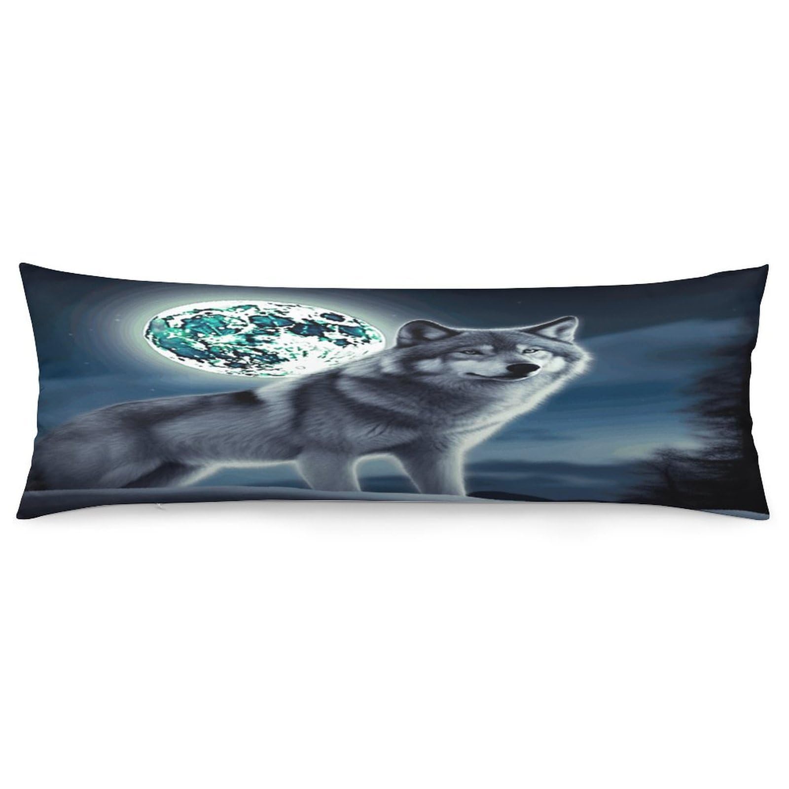 Wolf Under Moon Body Pillow Cover Long Body Pillow Pillowcase with Hidden Zipper Ultra Soft Polyester Pillow Cases Breathable & Silky Long Pillows Case Cover 19x53 in