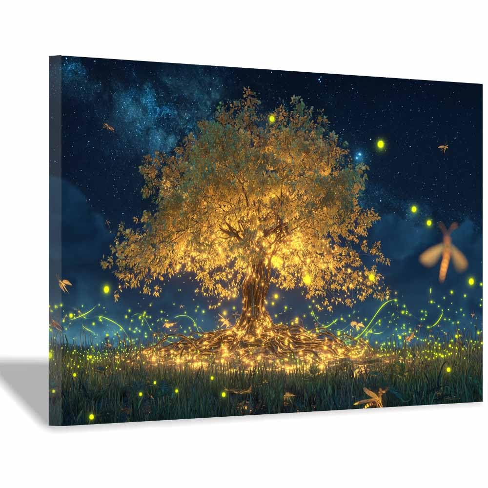 HOQIU Print Canvas Poster Decor Marble Golden Tree canvas prints, nature wall art, for Bathroom Home Office Decor(Multicolor)-60x80cm Framed