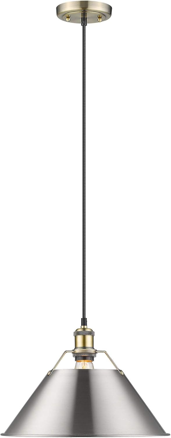 Golden Lighting 3306-L AB-PW Orwell Pendant, Transitional, Aged Brass with Pewter Shade- Pendant Lights, Pendant Light, Ceiling Light, Pendant Light Fixtures, Hanging Light Fixture