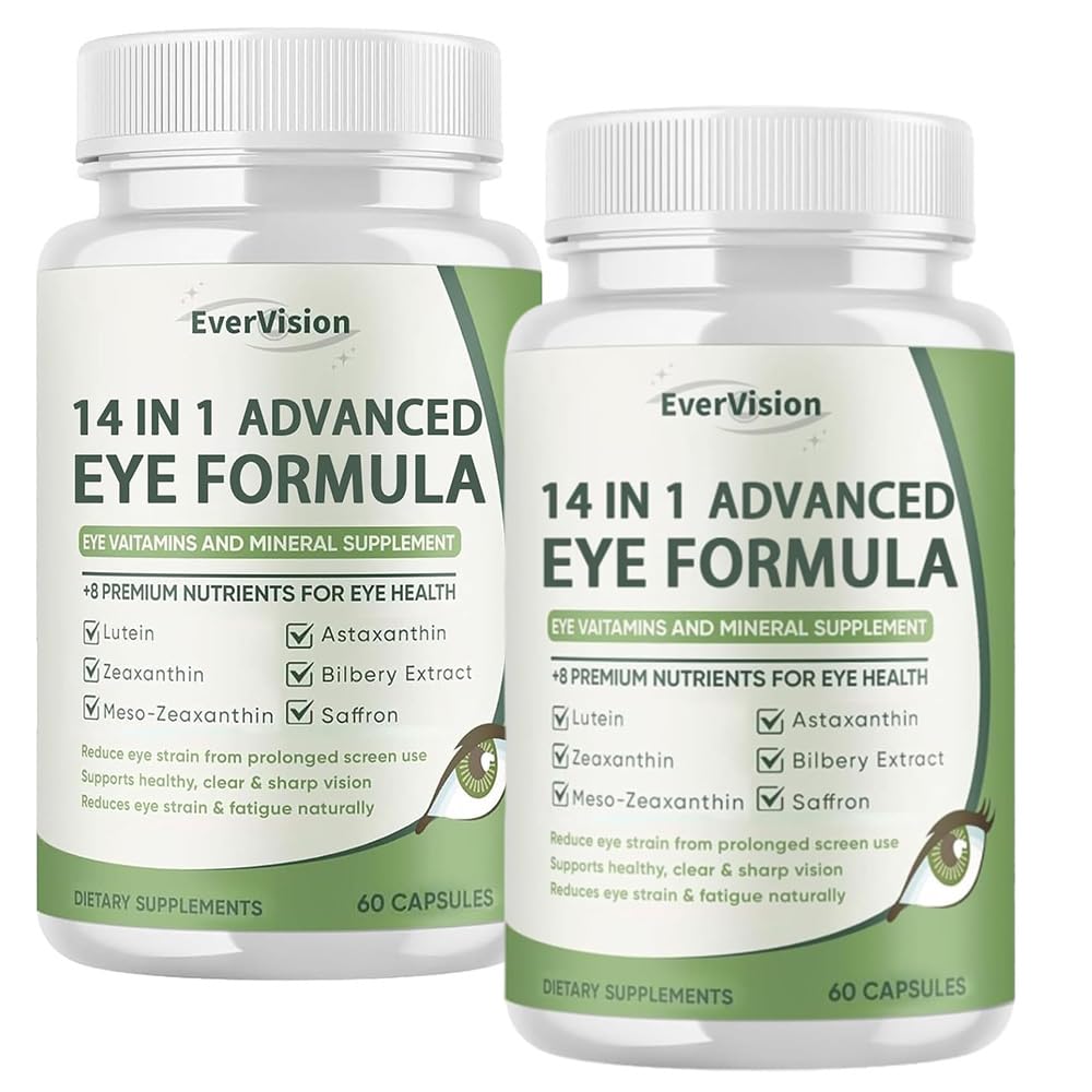 EVERVISION Suplemento para Cuidados Oculares com Luteína, Zinco, Zeaxantina e Extrato de Mirtilo, 120 cápsulas, pacote com 2