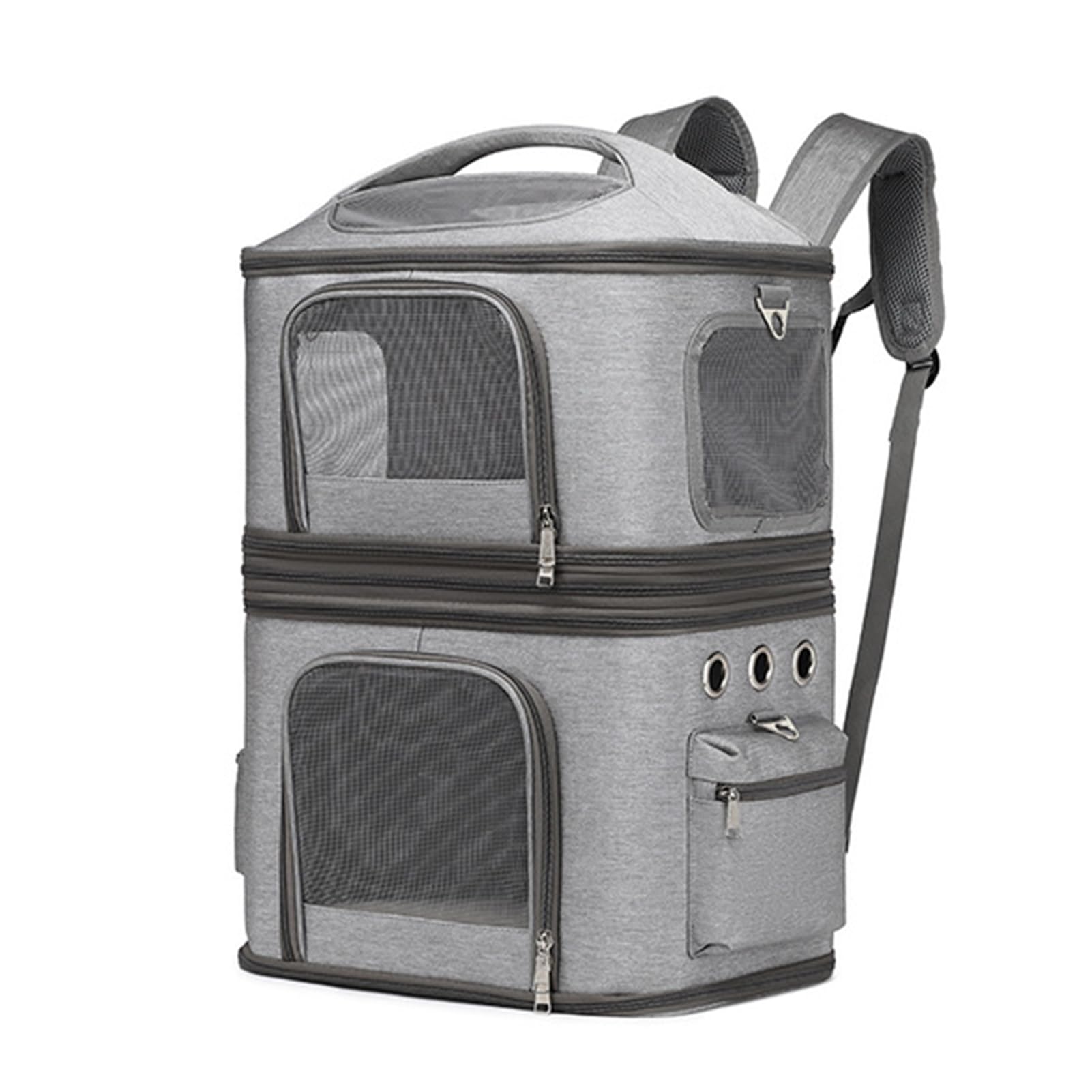 Trasportino Doppio per Gatti per 2 Gatti, Trasportino per Cani da Viaggio Zaino per Trasportini per Animali Domestici con Comoda Protezione per le Spalle (GREY)