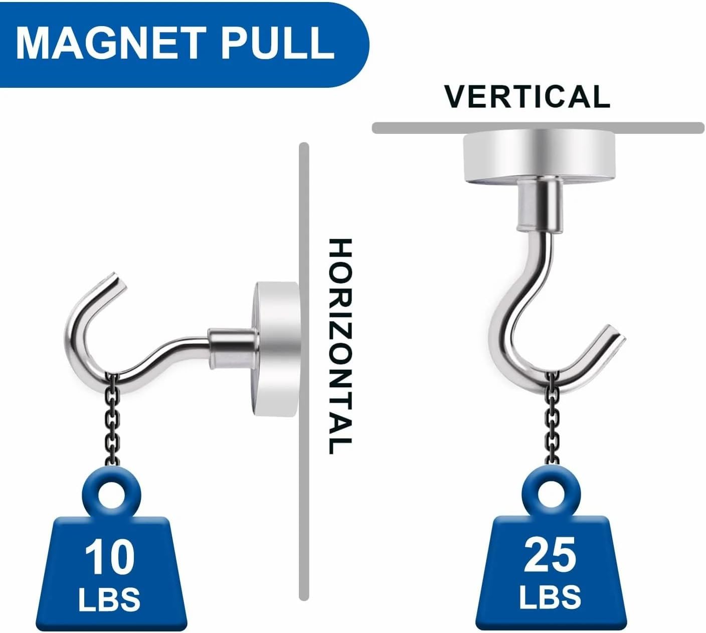 Magnetic Hooks, 25 lbs + Heavy Duty Earth Magnets with Hook for Refrigerator, Extra Strong Cruise Hook for Hanging, Magnetic Hanger for Curtain, Grill(Silver, Pack of 6)