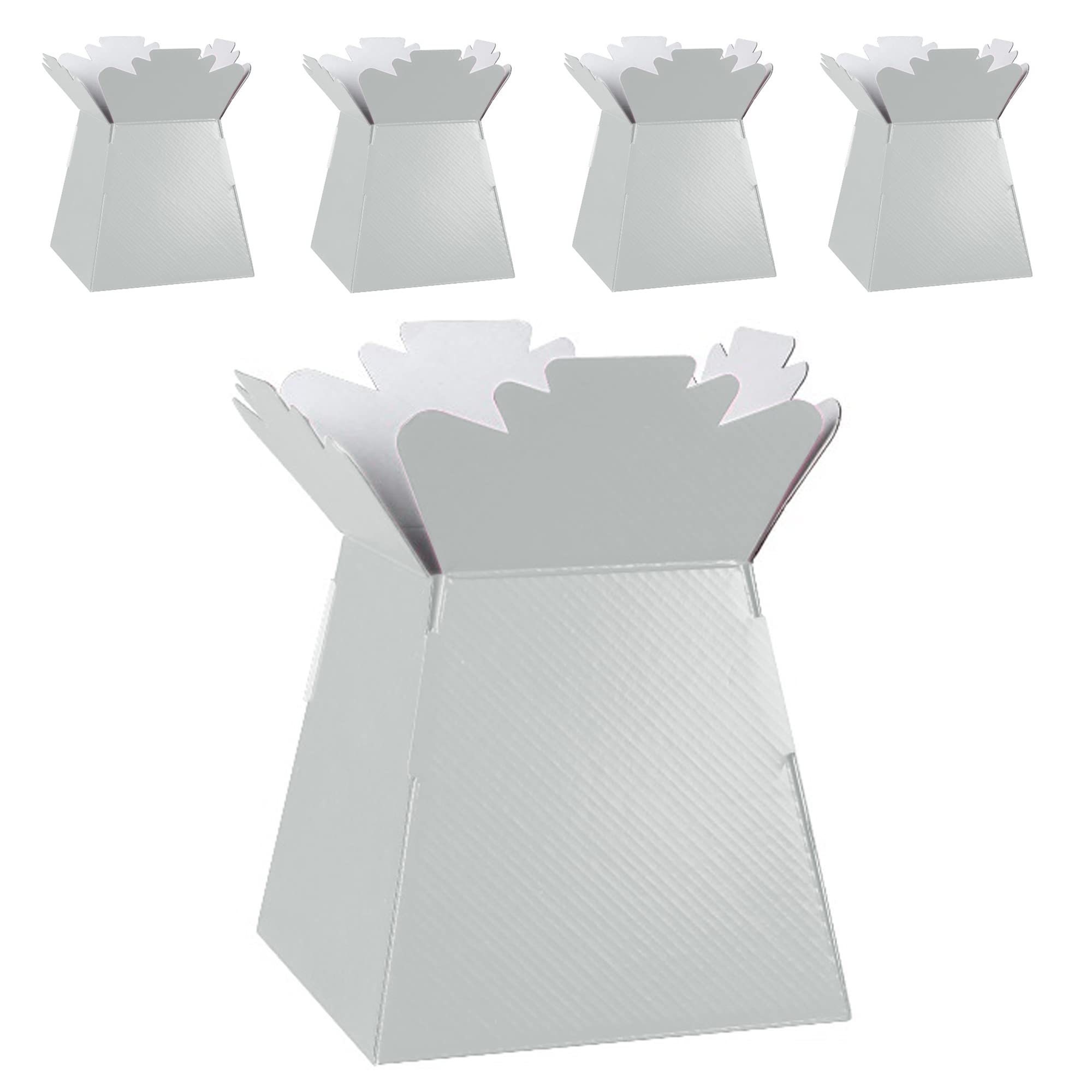 Flower Bouquet Boxes Florist Packaging Gift Craft Box Vase – Holder for Flowers, Bouquets, Plants, Sweets – Decoration for Wedding, Birthday, Anniversary, Floral Arrangement – Pack of 5 – White