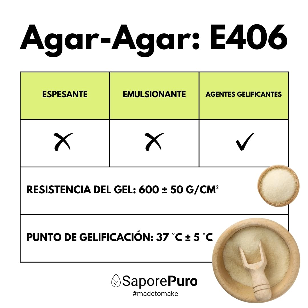 SaporePuro AGAR AGAR en polvo 1 kg – Gelificante natural SIN GLUTEN – Ideal para cocina molecular, espesante para postres, mermeladas, flanes y helados