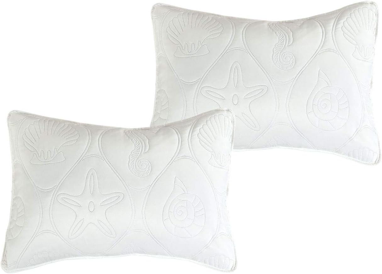 Legacy Decor 3 PCS Shell & Seahorse Reversible All Season Bedspread Quilt Coverlet Oversize Ivory & White Color King Size