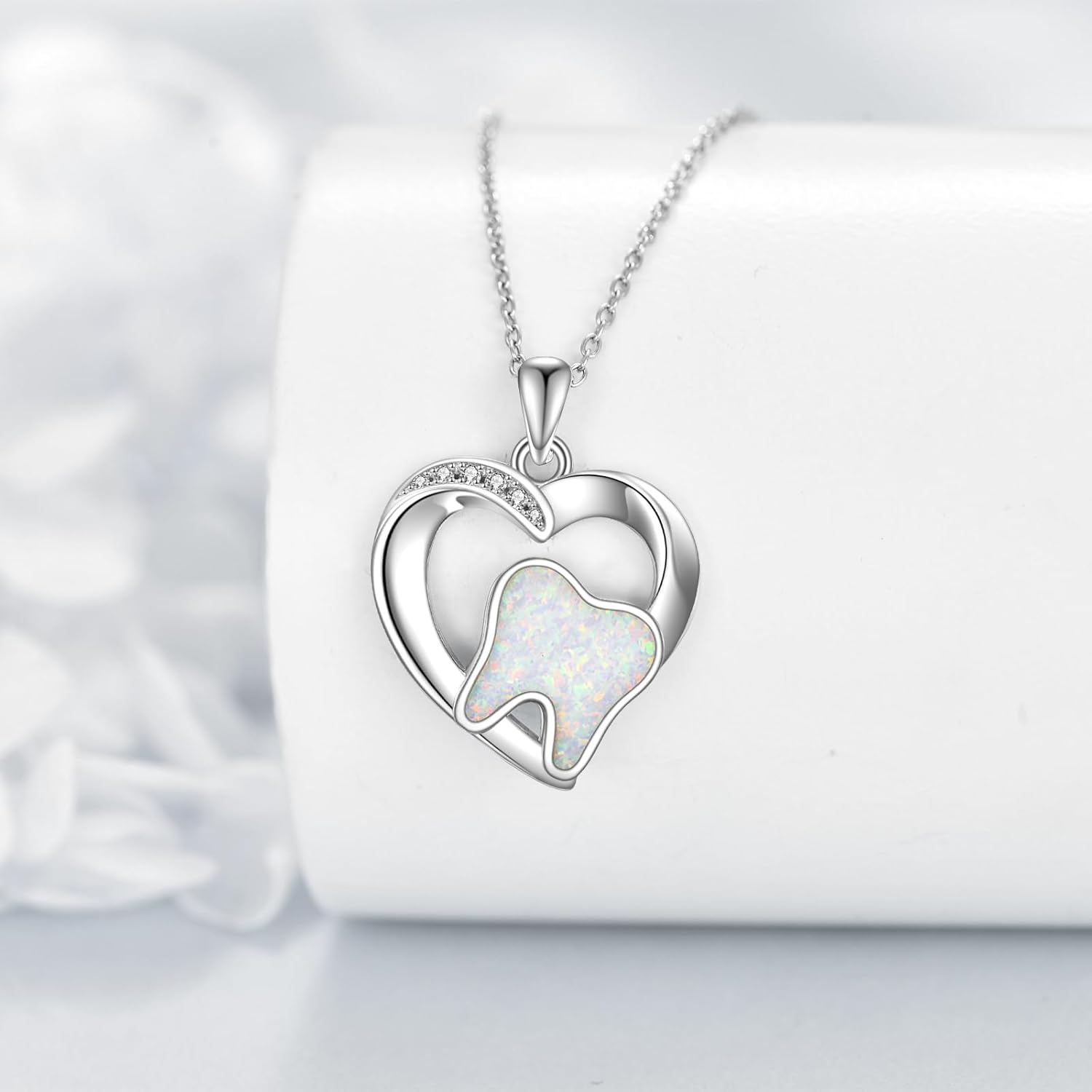Tooth Necklace 925 Sterling Silver Heart Teeth Pendant Necklaces Dental Tooth Jewelry Dainty Gifts For Women Female