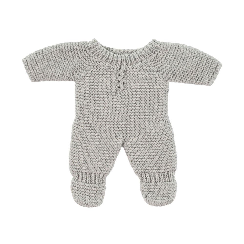 Miniland Grey knit pajamas for doll 21 cm. Made in Spain with recycled textile. Miniland Dolls.