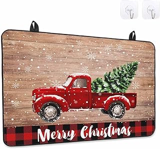 Merry Christmas Stove Top Cover for Electric Stove Christmas Tree Truck Wood Grain Plaid Heat Insulation Stove Mat for Glass Top Flat Cooktop Countertop Protector Dish Drying Mat 24"x21"