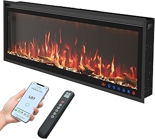 Smart Electric Fireplace Alexa/WiFi Enabled-The Inserts 50“ Wide-in Wall Recessed - 29 Realistic Ember/Flame/Light Color - 1500W Heater w/Thermostat - Log & Crystal Hearth Options