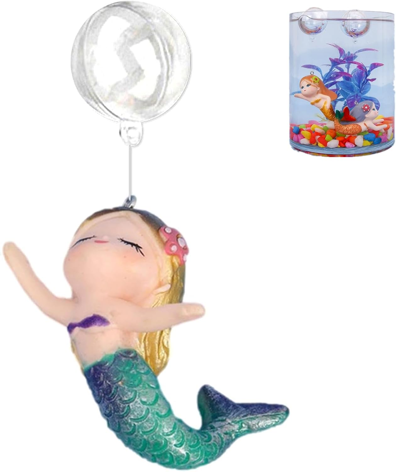 Floating Mermaid Aquarium Decoration, PVC Resin Mermaid Statue, Aquarium Decor Ornament, Polychromatic, Handcrafted, 2.16″D x 1.96″W x 1.37″H