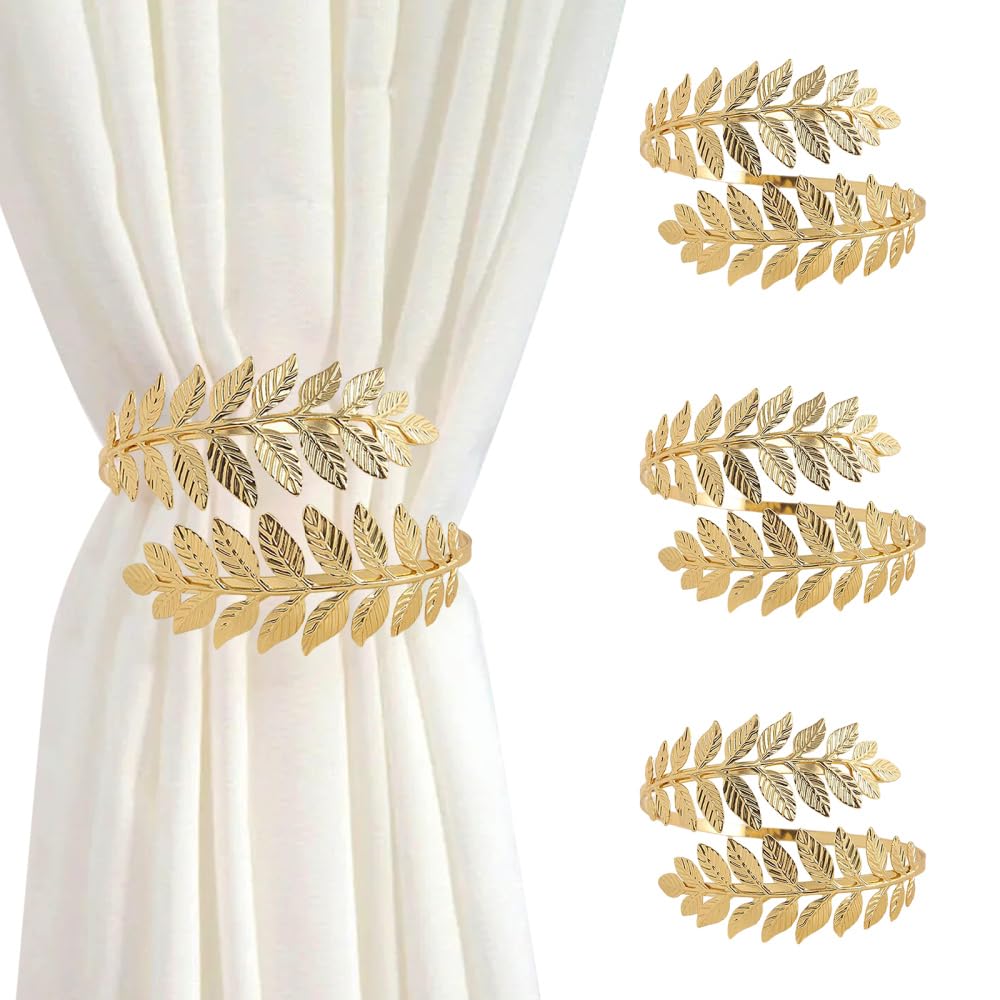 Dongker Gold Curtain Tiebacks,4 Pcs Metal Leaf Curtain Hold Backs For Drapes Window Bedroom Decor