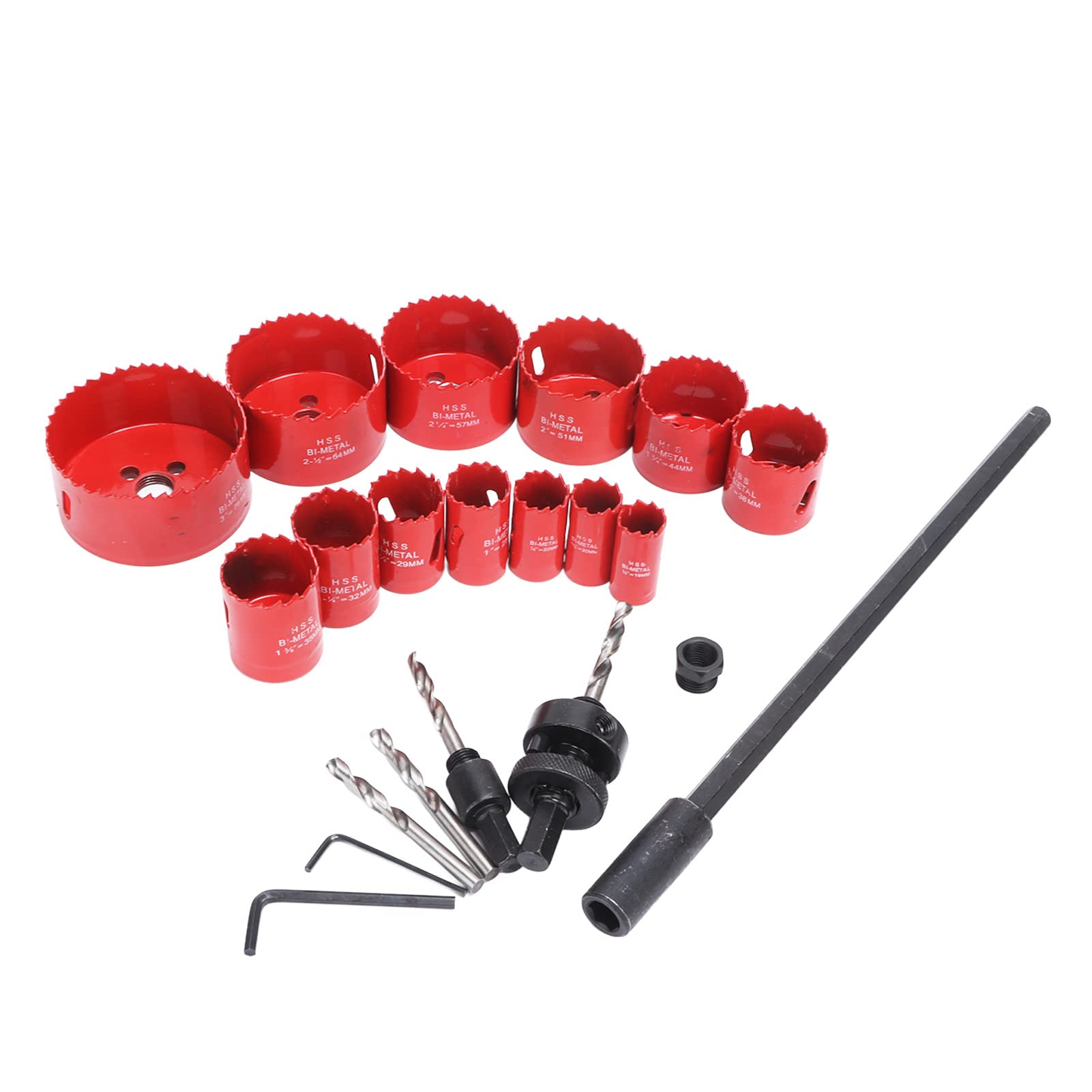 Kit a Tazza Set di Frese a Tazza HSS 21 Pezzi con 13 Misure Denti a Taglio Rapido Asta di Prolunga e Chiave Esagonale per Forare Metallo Legno Plastica Cartongesso