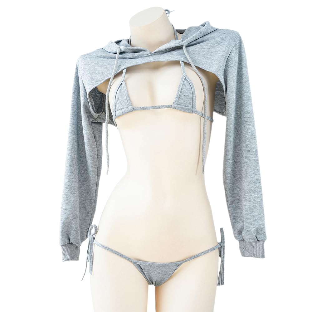 Women's sexy cosplay tight fitting anime cute jumpsuit anime Japanese cute lingerie with hat anchor performance suit: Grey