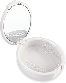Dental Orthodontic Retainer Case with Mirror Denture Holder Case Slim, White Mouthguard Night Guard Storage Box Container with Vent Holes for Office|Travel|Household