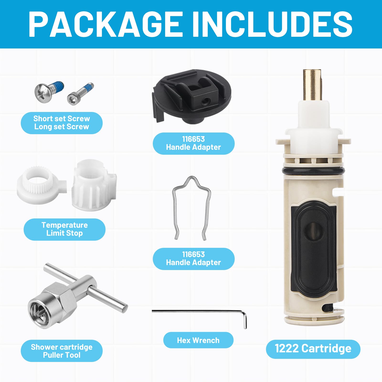 1222 Replacement Cartridge Kit For Moen Posi-Temp – Includes Removal Tool, Handle Adapter, Grease & More