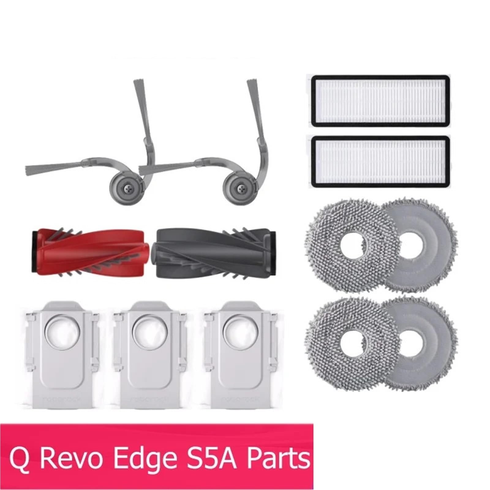Główna szczotka boczna odkurzacza, pasująca do Roborock, Q Revo Edge S5A filtr akcesoriów Mop worek na kurz części robota szczotki próżniowe i filtr(RevoCurv Pack 1)