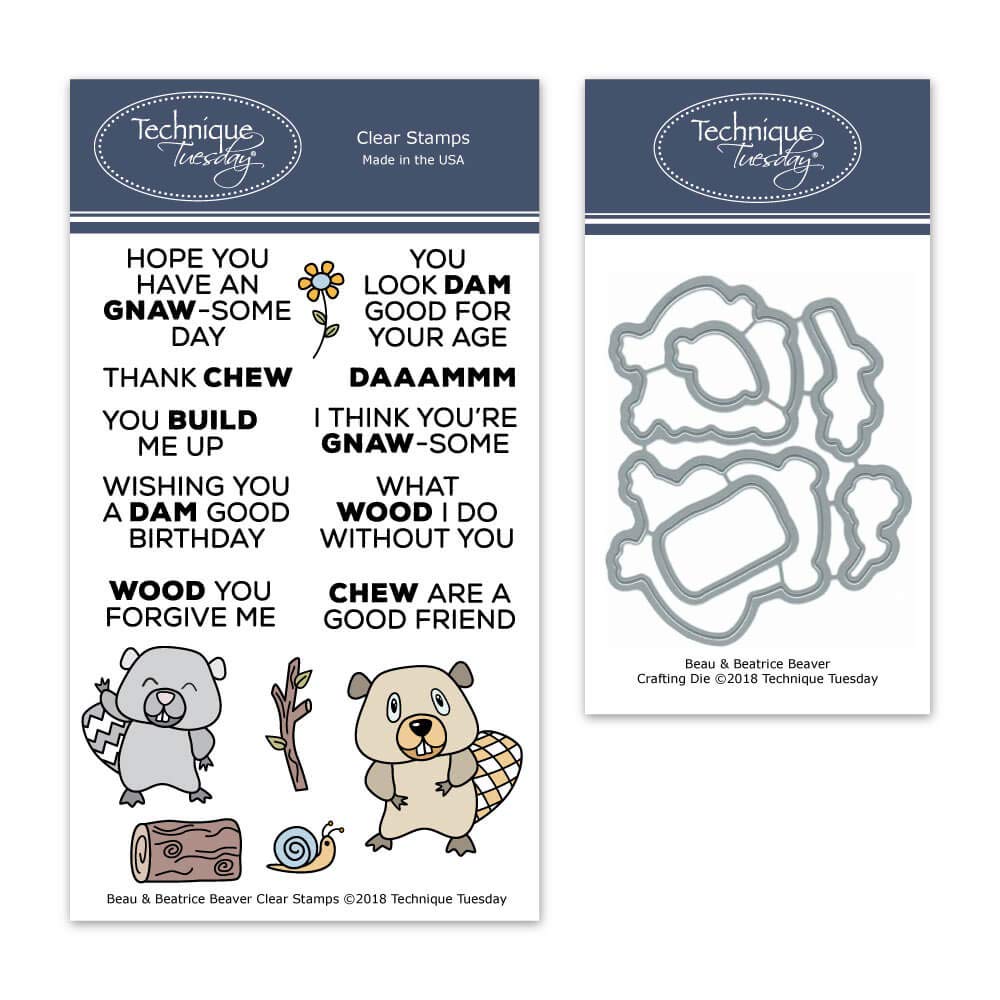 Beau & Beatrice The Beavers Clear Stamps & Dies Bundle | Photopolymer Stamps | Clear Rubber Stamps | Animal Rubber Stamps | Matching Metal Dies | Die Cuts | Craft Dies | Cutting Dies