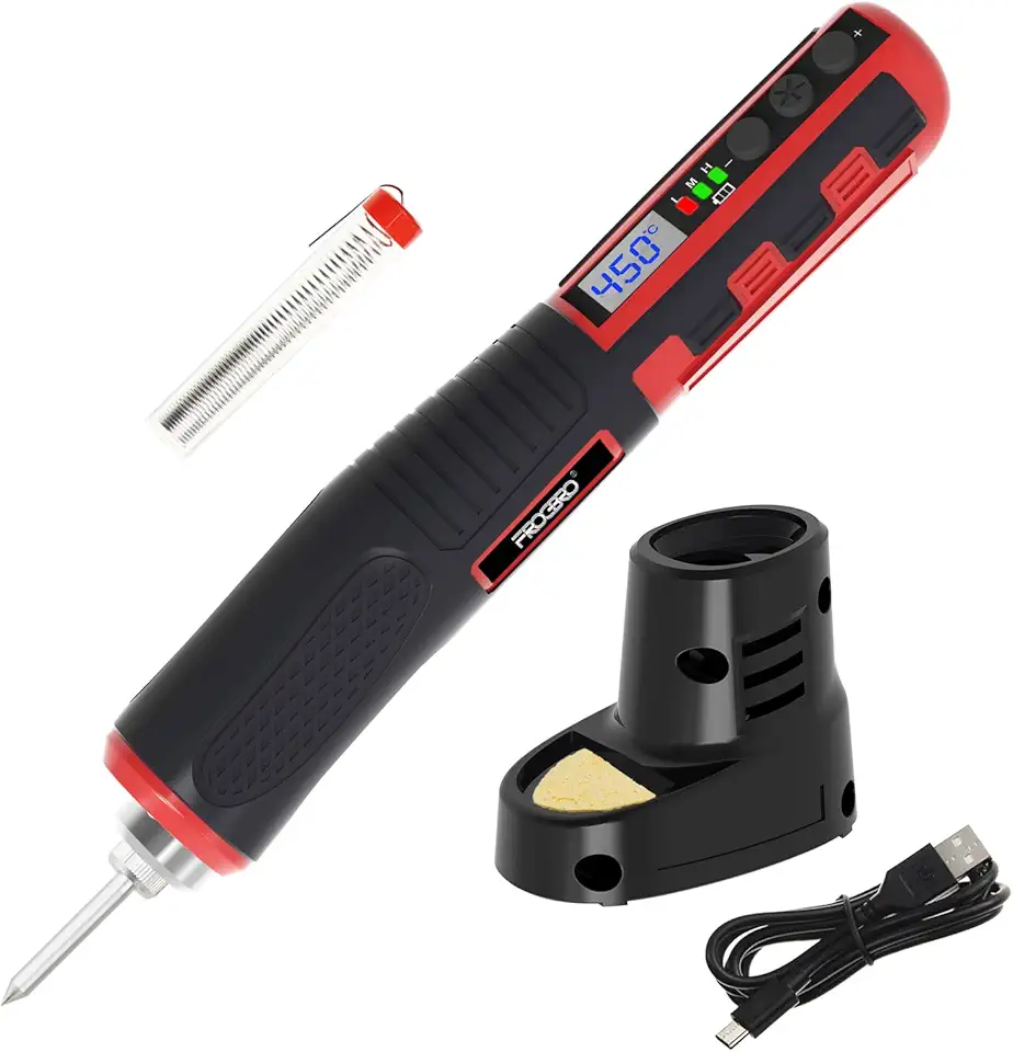 FrogBro Ferro de solda sem fio com temperatura ajustável sem fio de 200 °C a 450 °C, carregamento rápido, display de LED, kit de solda recarregável portátil, hibernar/desligar e trava de segurança